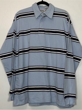 Vintage Box Office Men's Light Blue Striped Long-Sleeve Rugby Polo